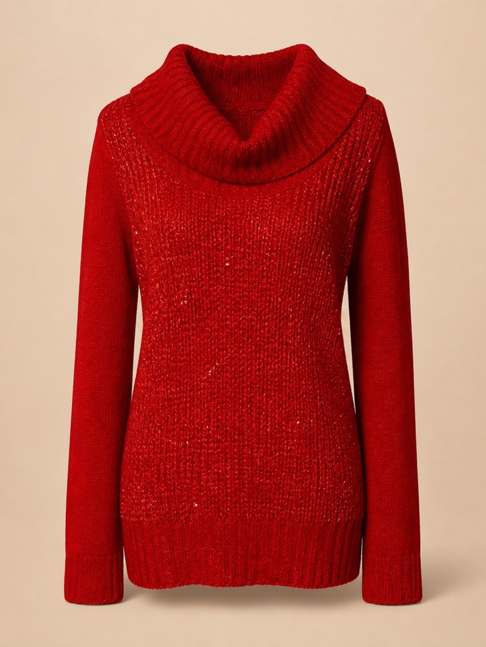 By & By Size Large Red Cowl Neck Knit Red Sparkle Acrylic Polyester Sweater